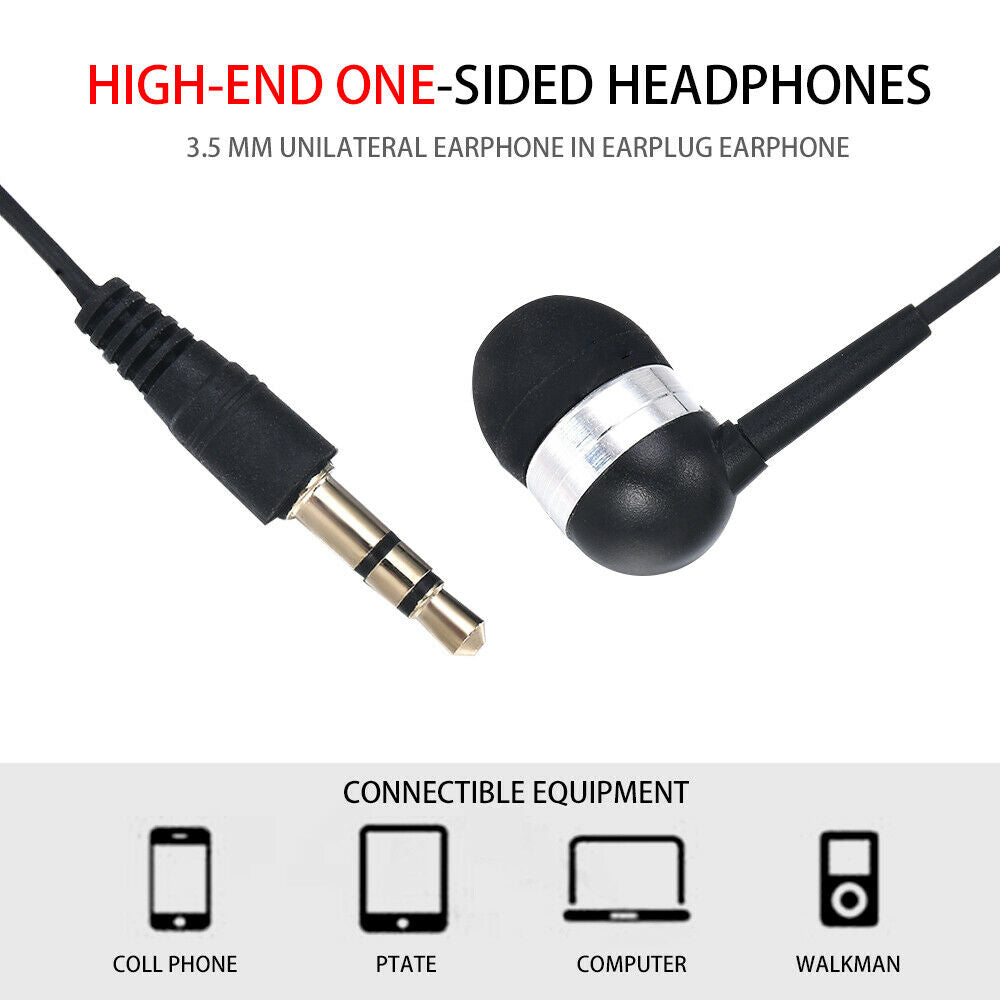 Black Single Side 3.5mm Headset In Ear Mono Wire Earbud Earphone Headphone new