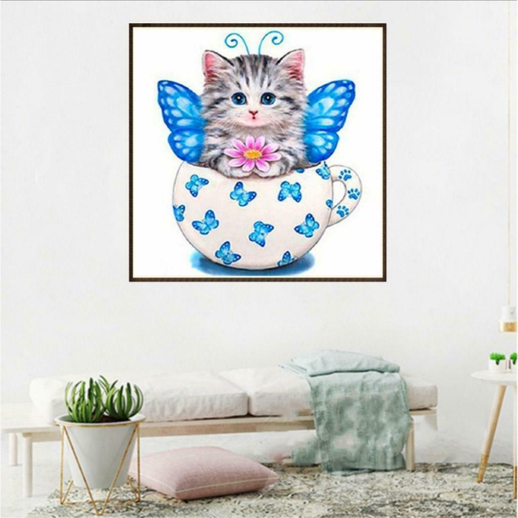 2 Set Cartoon Cat DIY 5D Diamond Embroidery Painting Cross Stitch Kit Decor