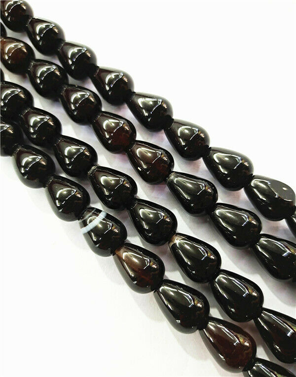 1 Strand 14x10mm Black Agate Teardrop DIY Spacer Loose Beads 15.5inch HH7869