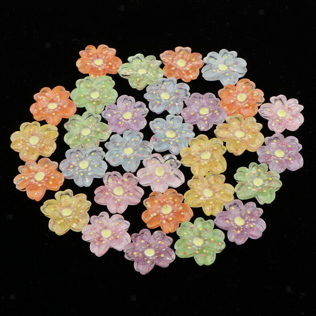 30 Pieces Flower Shape Plastic Flatback Cabochon Beads Cardmaking 20x20mm