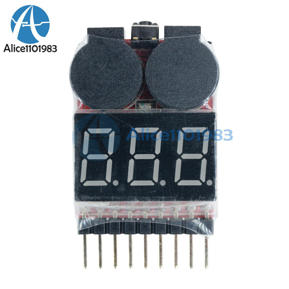 10PCS 1-8S Lipo/Li-ion/Fe Battery Low Voltage 2IN1 Meter Tester Buzzer Alarm