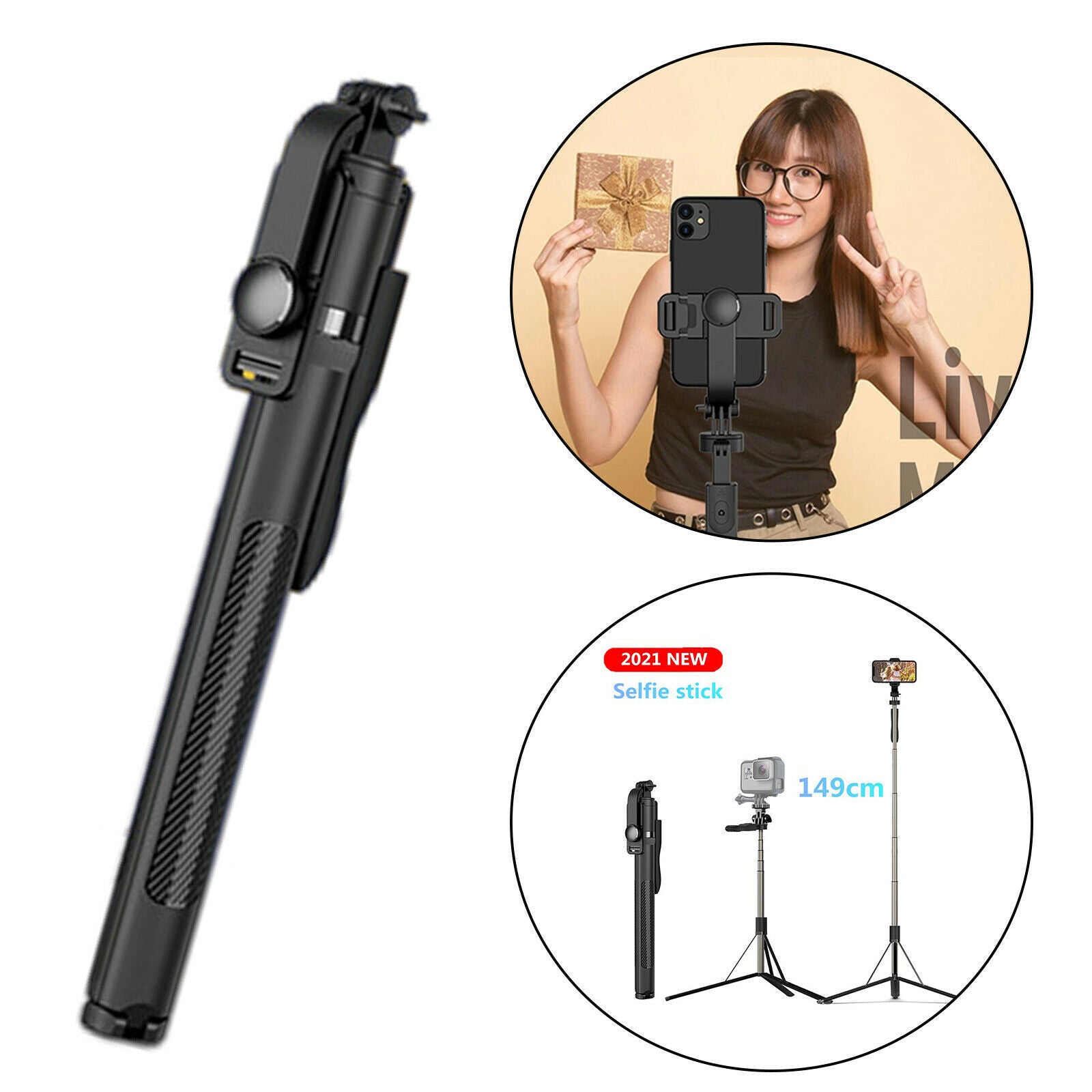 Extendable Bluetooth Remote Selfie Stick Tripod For Live Streaming Video