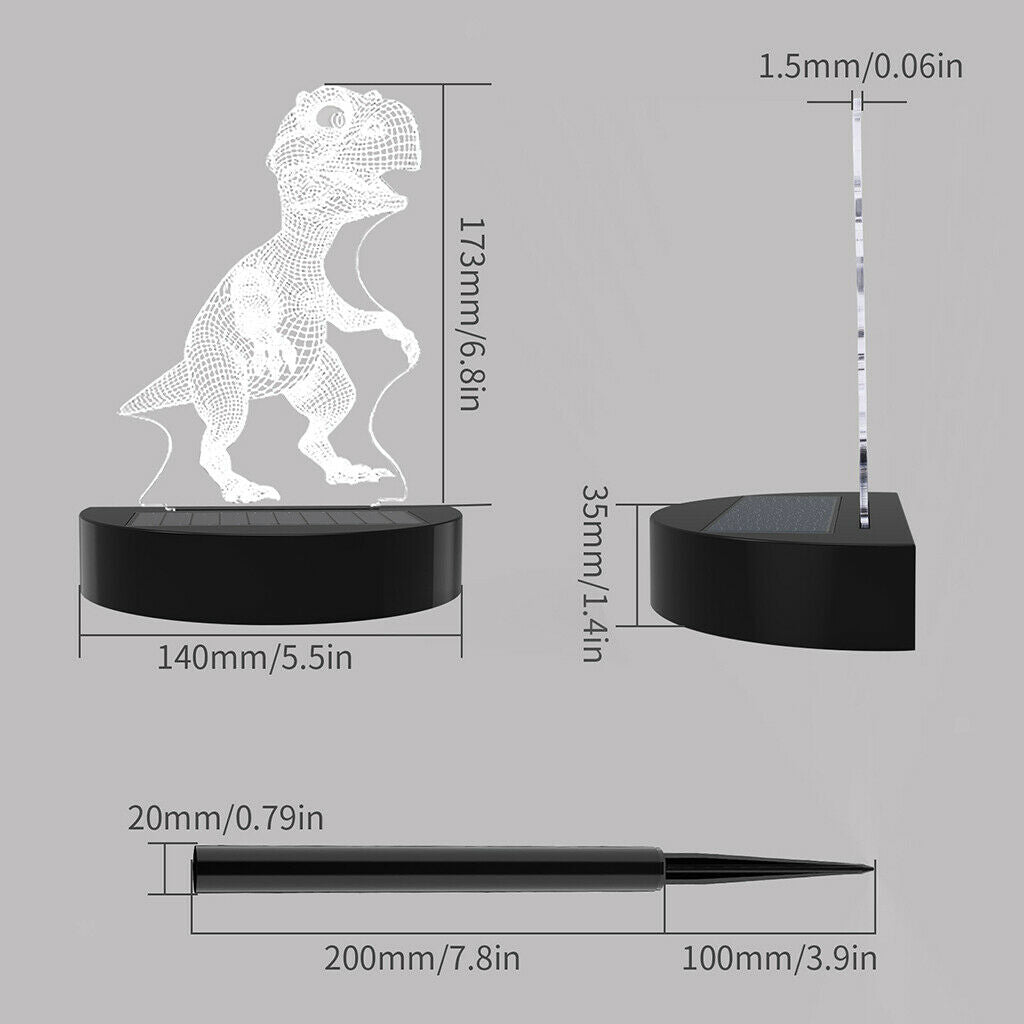 Solar Garden Light Illusion Dinosaur Waterproof Lamp Patio Backyard Decor