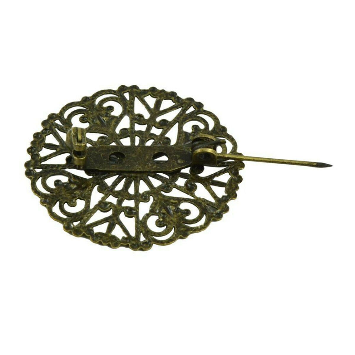 10pcs Retro Filigree Flower Blank Brooch Base Round Pins Back Brooches Settings