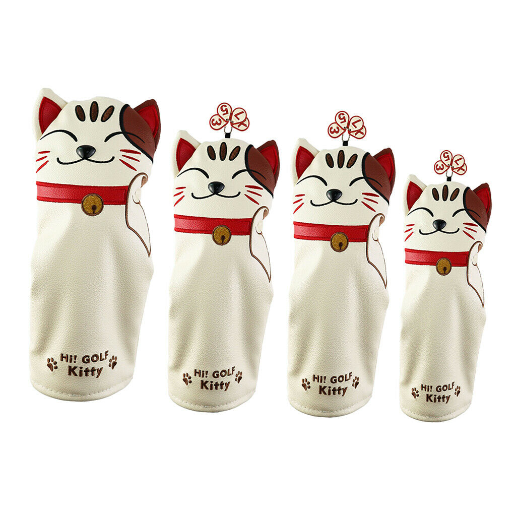 4PC Pu Leather Golf Head Covers For # 1 Driver # 3 # 5 Ut Fairway Woods Club