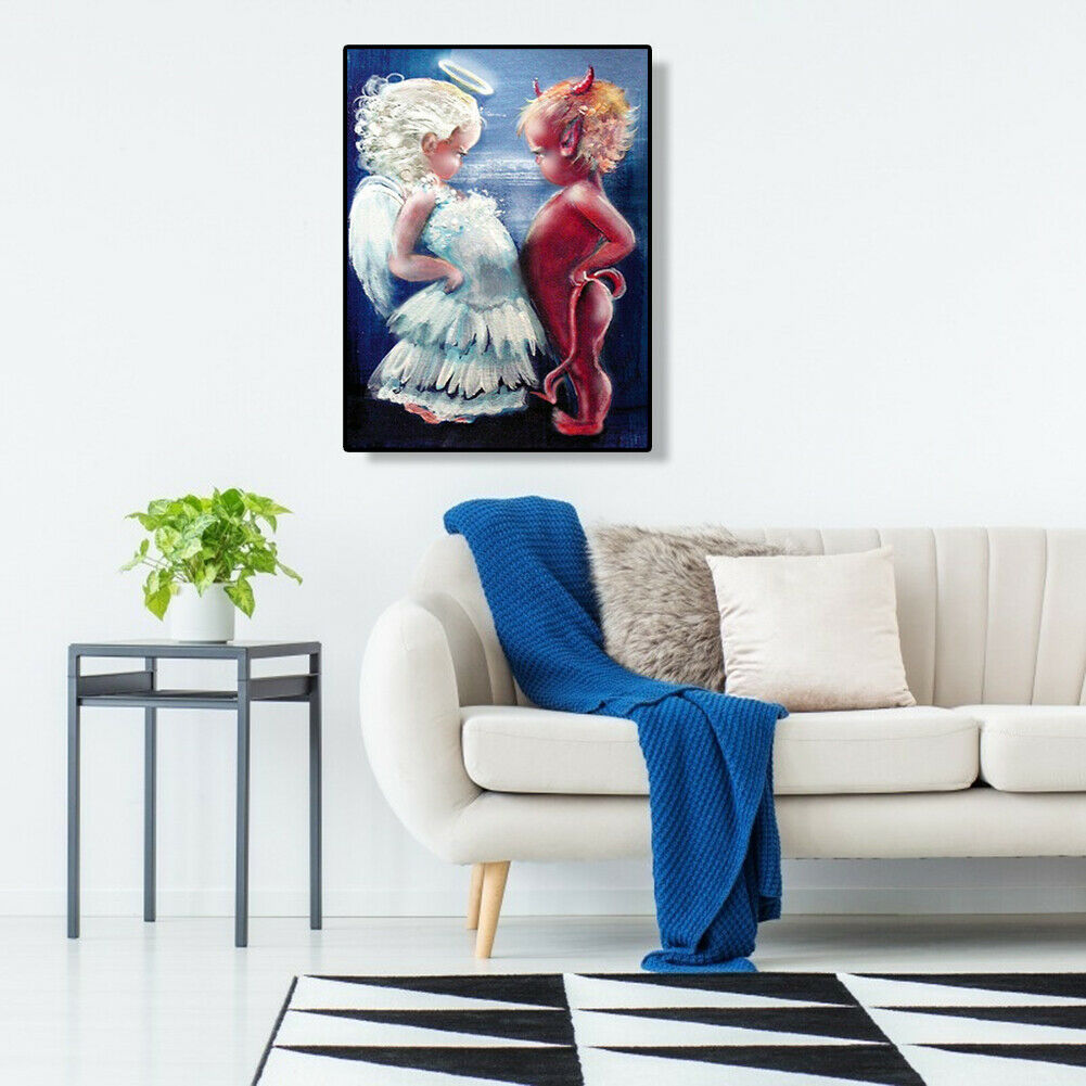 Angel Devil Cross Stitch Embroidery Kit 5D Full Drill DIY Diamond Painting @