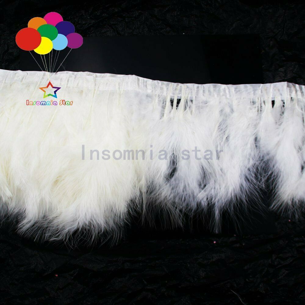 White 2Meters Fluffy Turkey feather Trim 15-17cm Dyed Marabou feathers on Ribbon