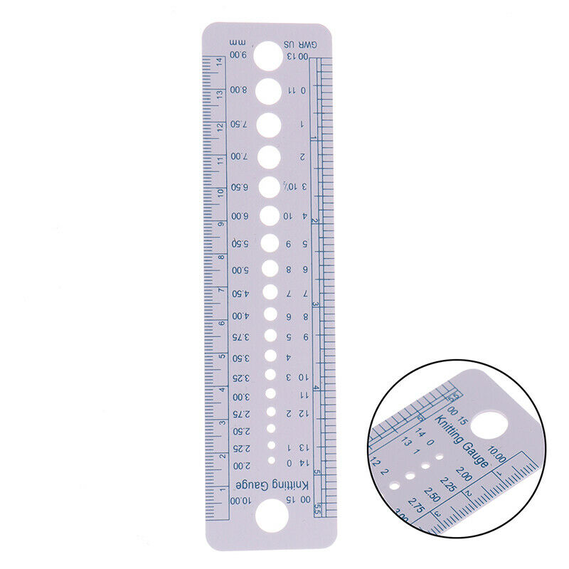 Knitting Accessories Needle Gauge Inch Sewing Ruler Tool CM 2-10mm Size Meas Lt