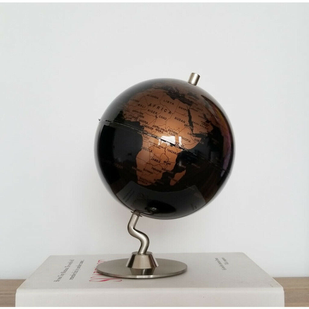 14cm Alloy Globe World Map Home Desk Decoration Kids Gift - Black Golden