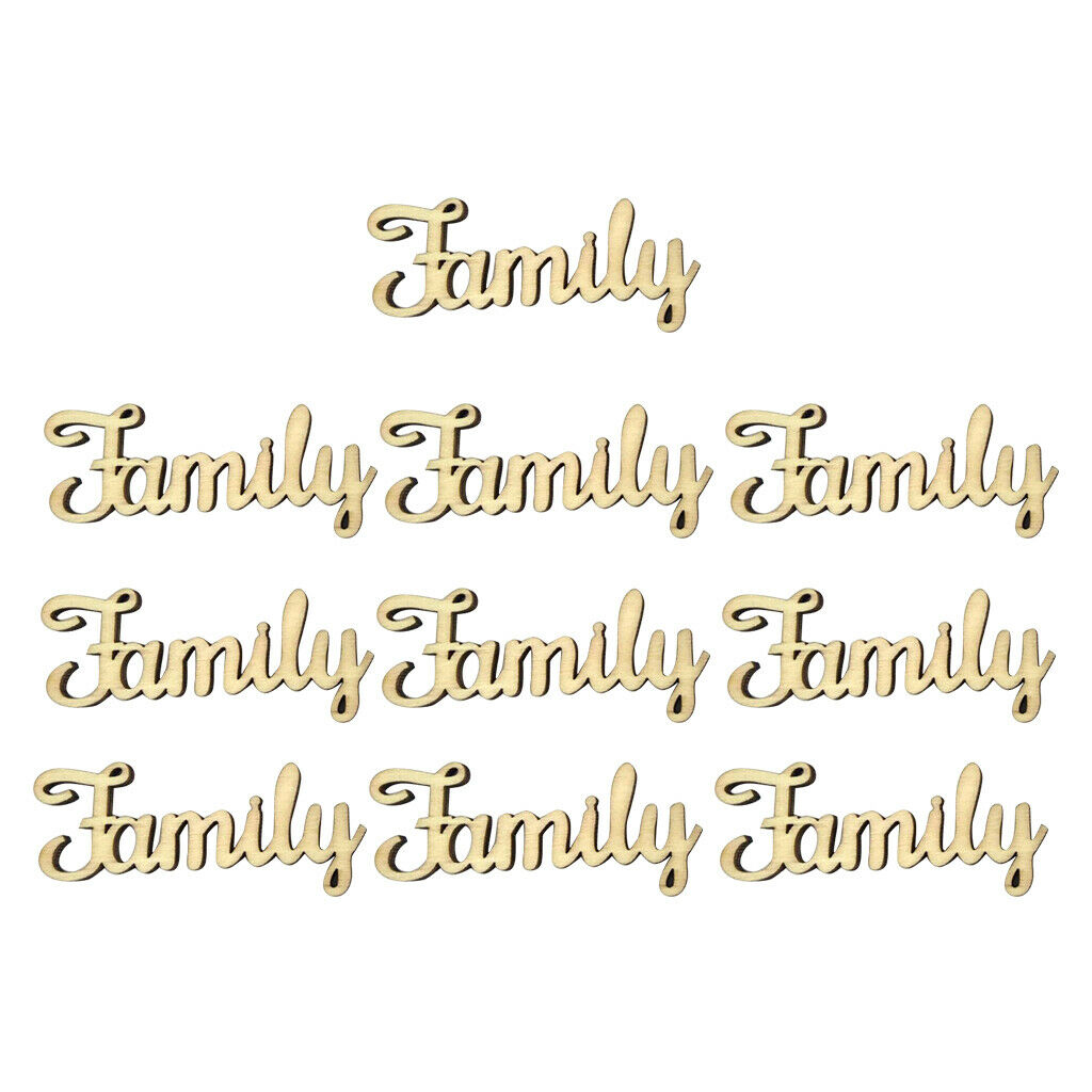 10 Sets Wood Engraved Unpainted Letters Family Embellishments Crafts Decors