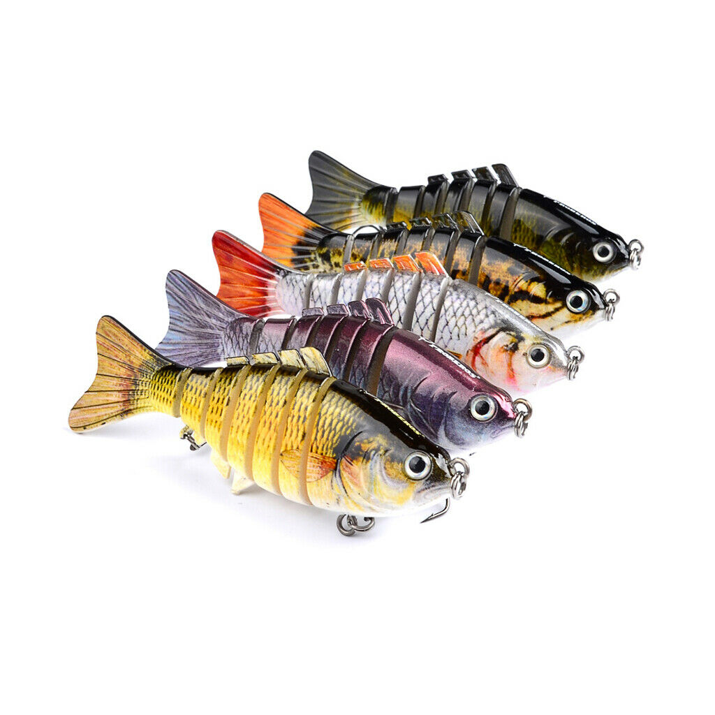 2x Lifelike Swimbait Multi Jointed Fishing Lure Hard Minnow Bait Treble Hook