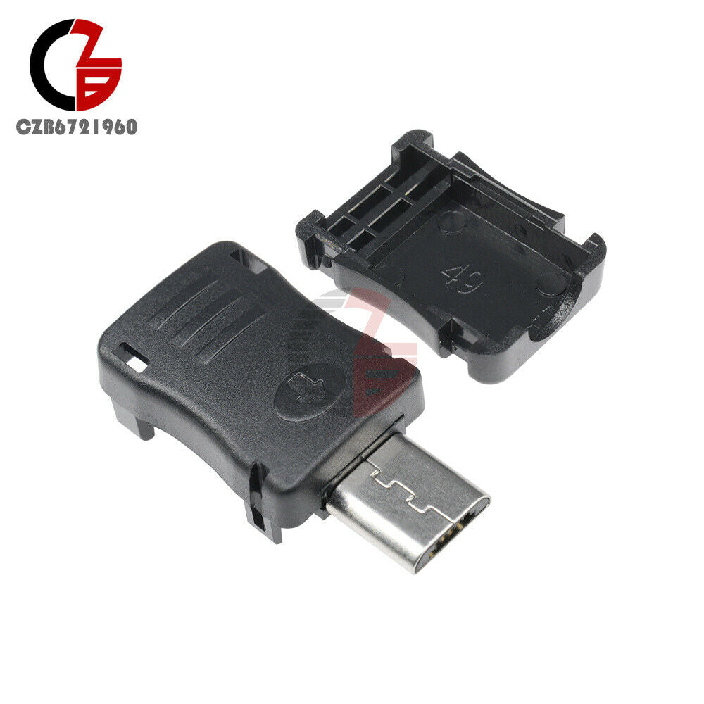 10Pcs Micro USB 5 Pin T Port Male Plug Socket Connector&Plastic Cover