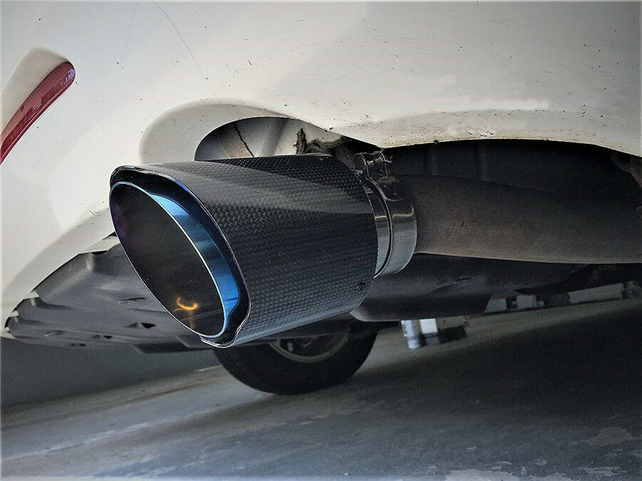 Half Blue Inlet 3" 76mm Outlet 4" 101mm Carbon Fiber Glossy Exhaust Tips Muffler