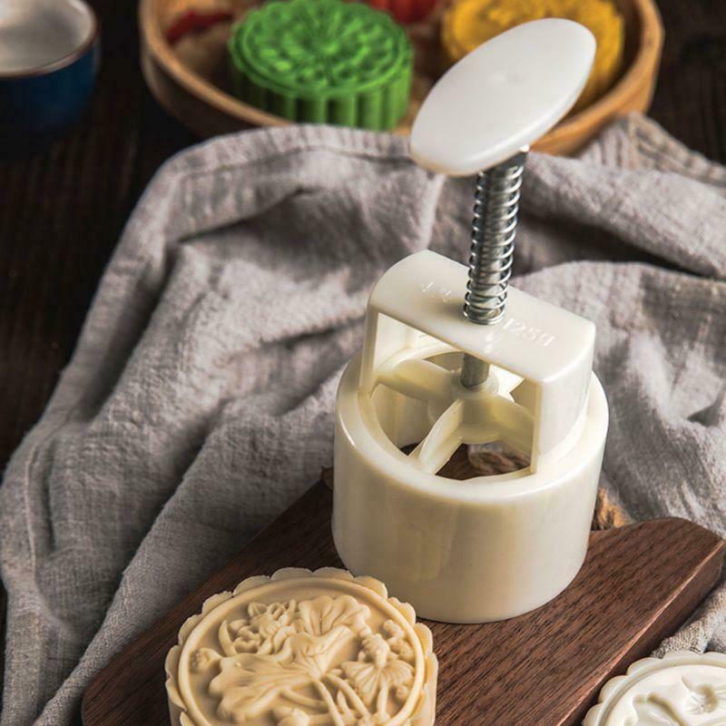 Moon Cake Mold 4 Stamps 125g DIY Hand Pressure Biscuits Pastry Mould Mid-autumn