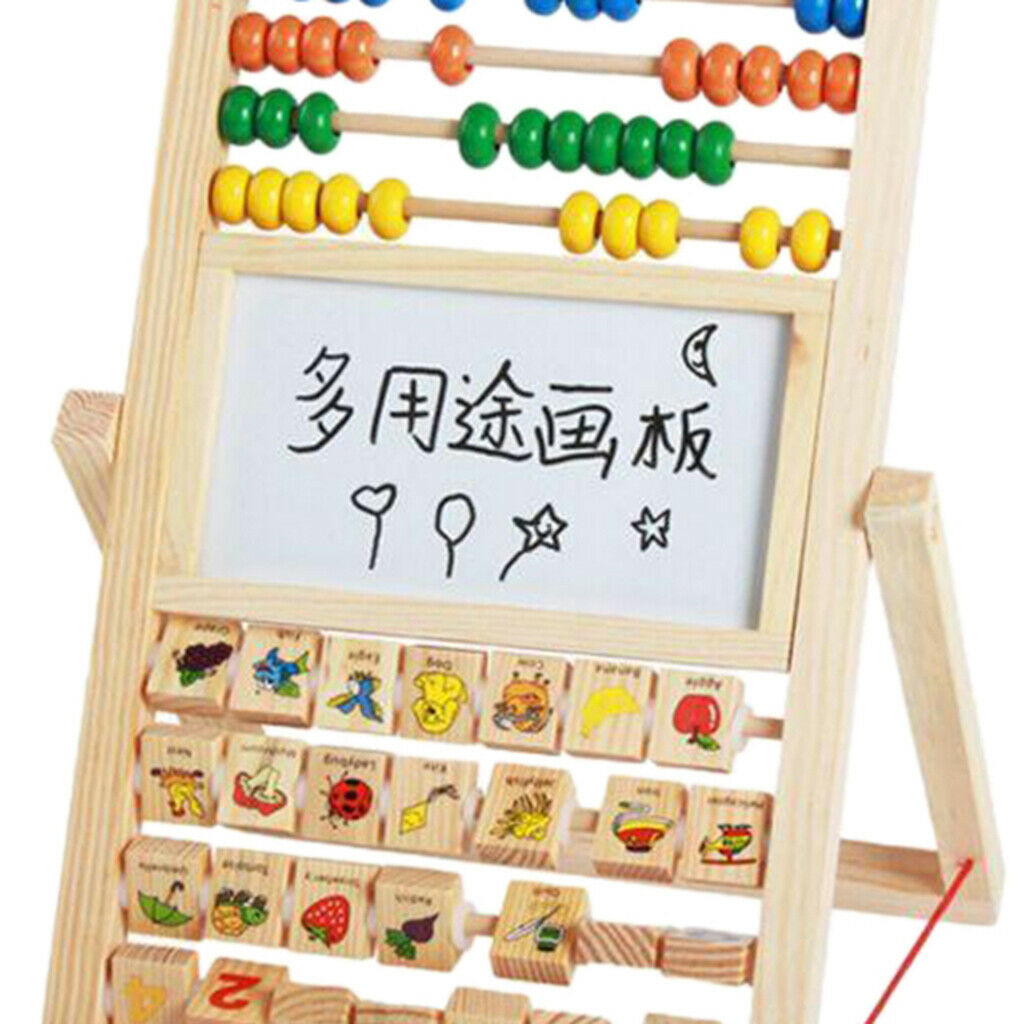 Baby Wood Double Sided Drawing Board Art Colorful Abacus Math Learning Gift
