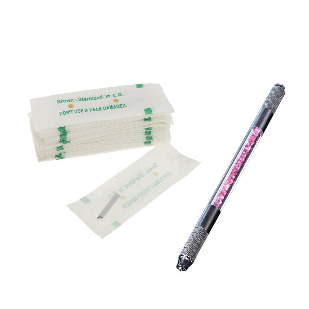 Manual Eyebrow Tattoo Pen Permanent Makeup + 50Pieces Microblading Needles