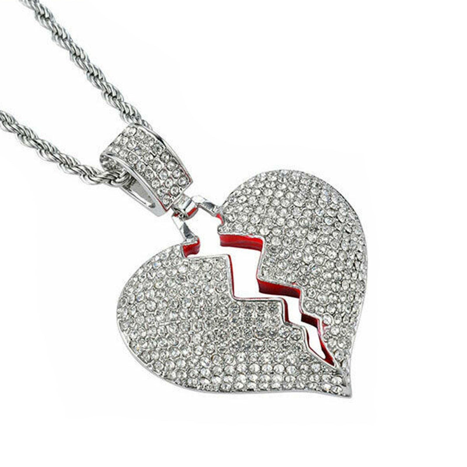 Hip Top 3mm 24"Broken Heart Pendant Stainless Steel Rope Chain Necklace