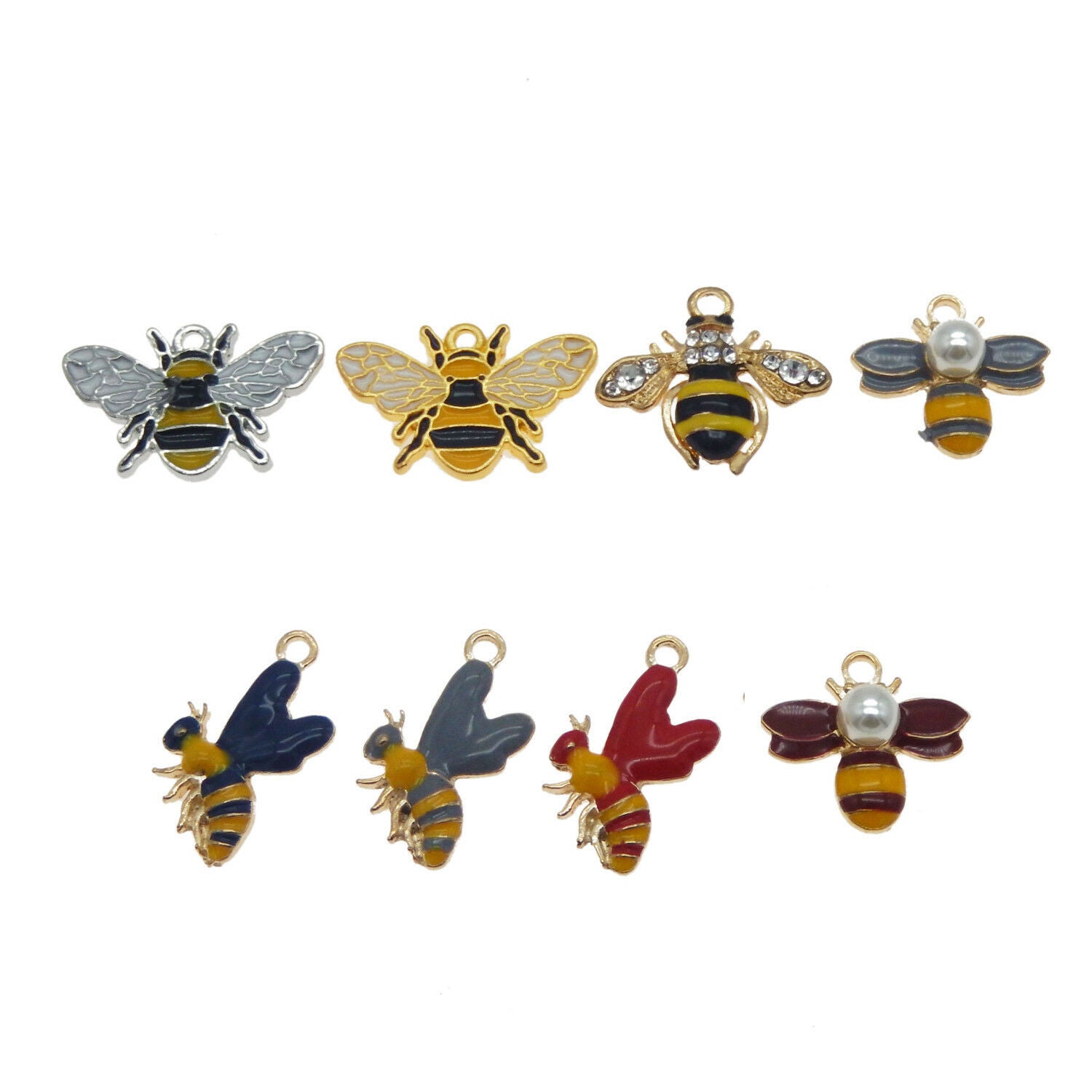 8 pcs Assorted Enamel Metal Alloy Honey Bee Charms Pendants Earrings Findings
