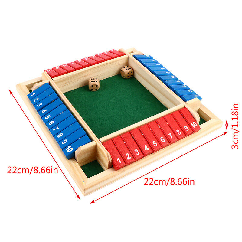 Shut The Box Dice Board Game 4 Sided 10 Number Wooden Flaps Dices Game Fam KX