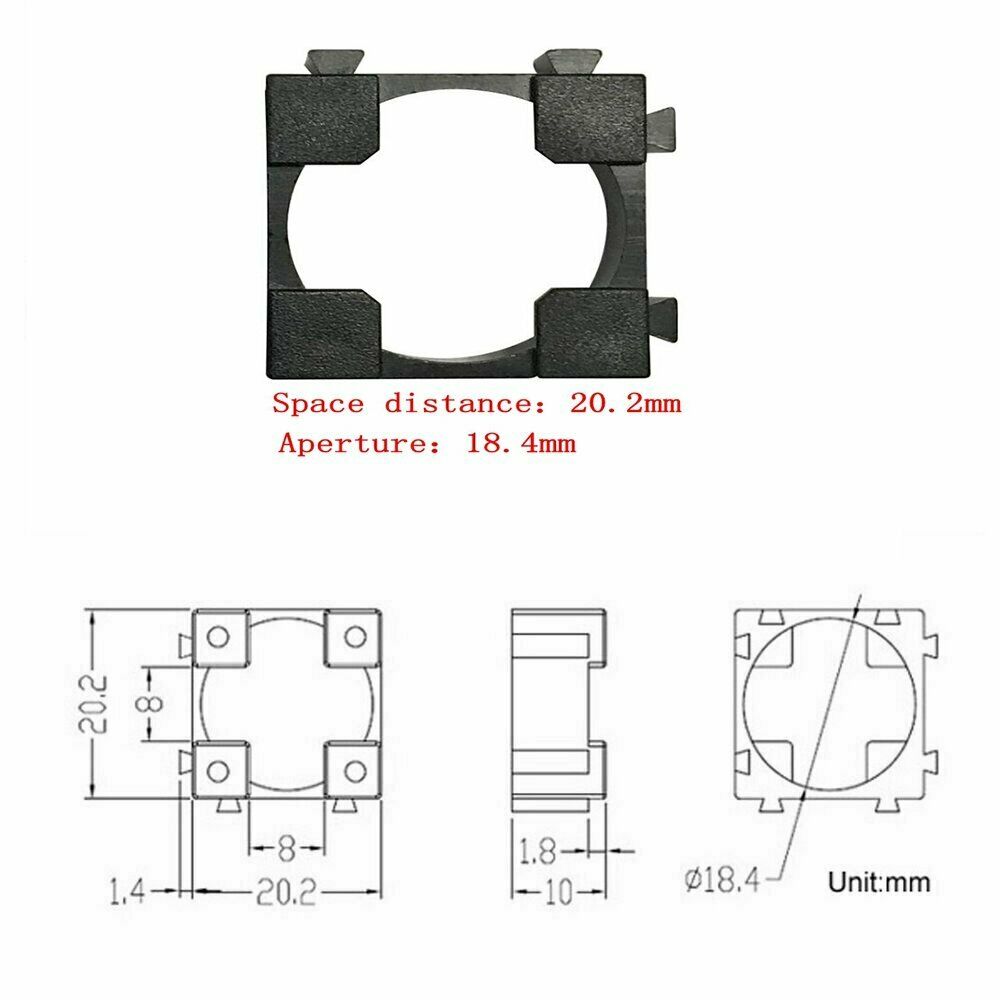 100x 18650 Battery Cell Holder Safety Spacer Radiating Shell Storage Bracket BK