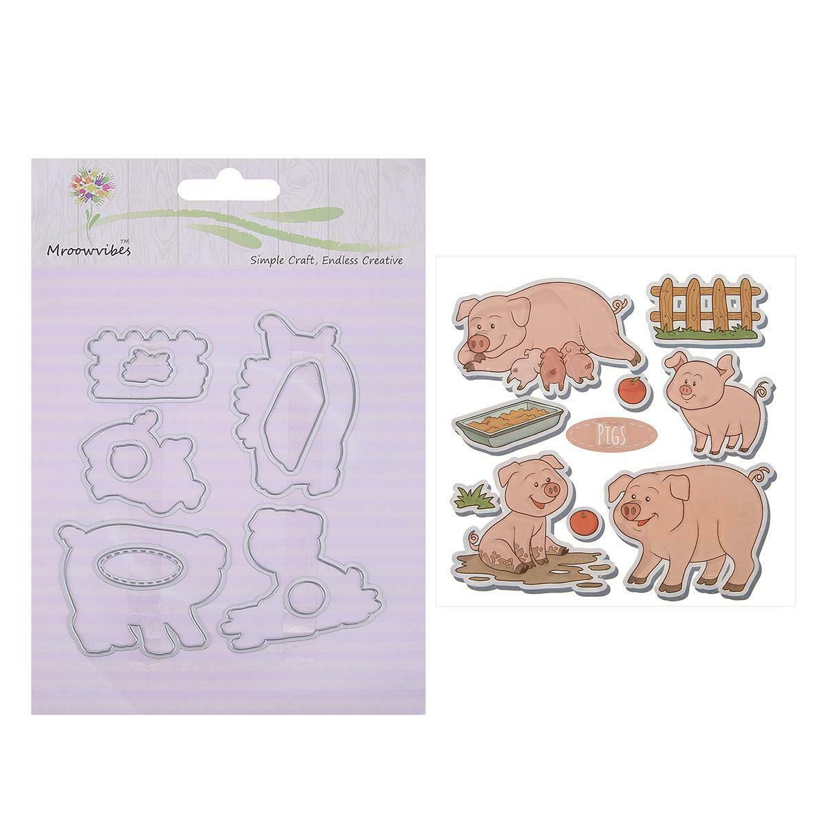 Pig Silicone Clear Stamp+Metal Cutting Dies Stencil Frame Scrapbook Decor @