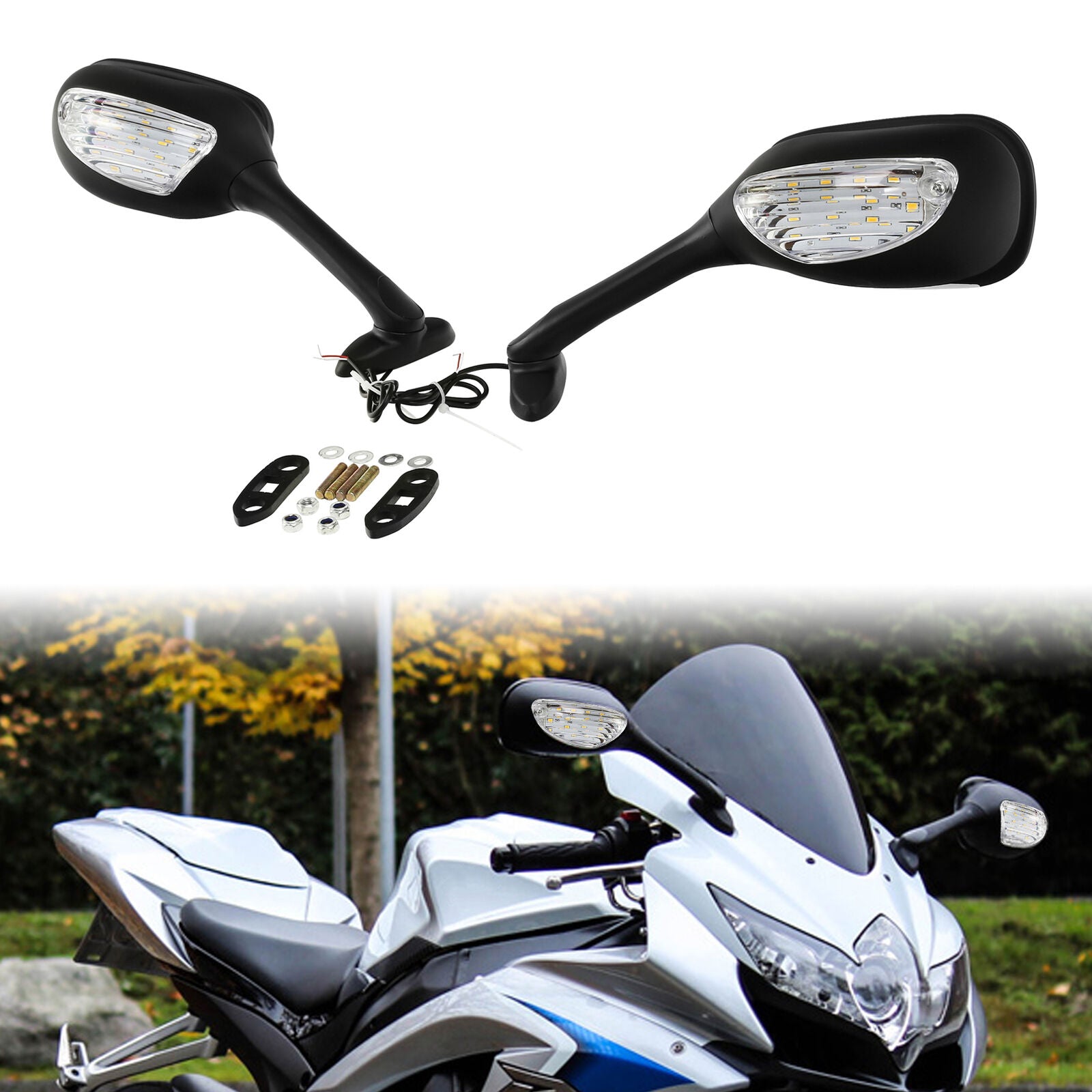 Rear View Mirrors LED Turn Signals Fit For GSXR600/750 2006-2015 1000 2005