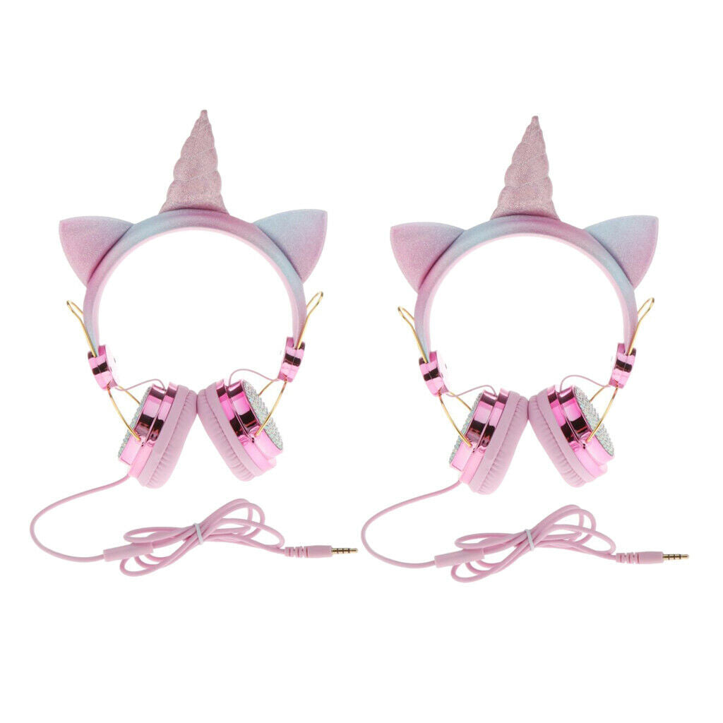 2Pcs Lovely Unicorn Glitter Kids Stereo Headphone for Girls Birthday Gift