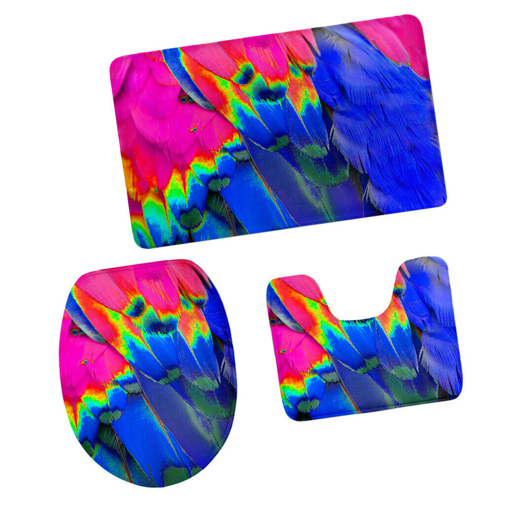 3pieces Non-slip Flannel Toilet Covers Mat Bath Shower Soft Pad Rug Set 4