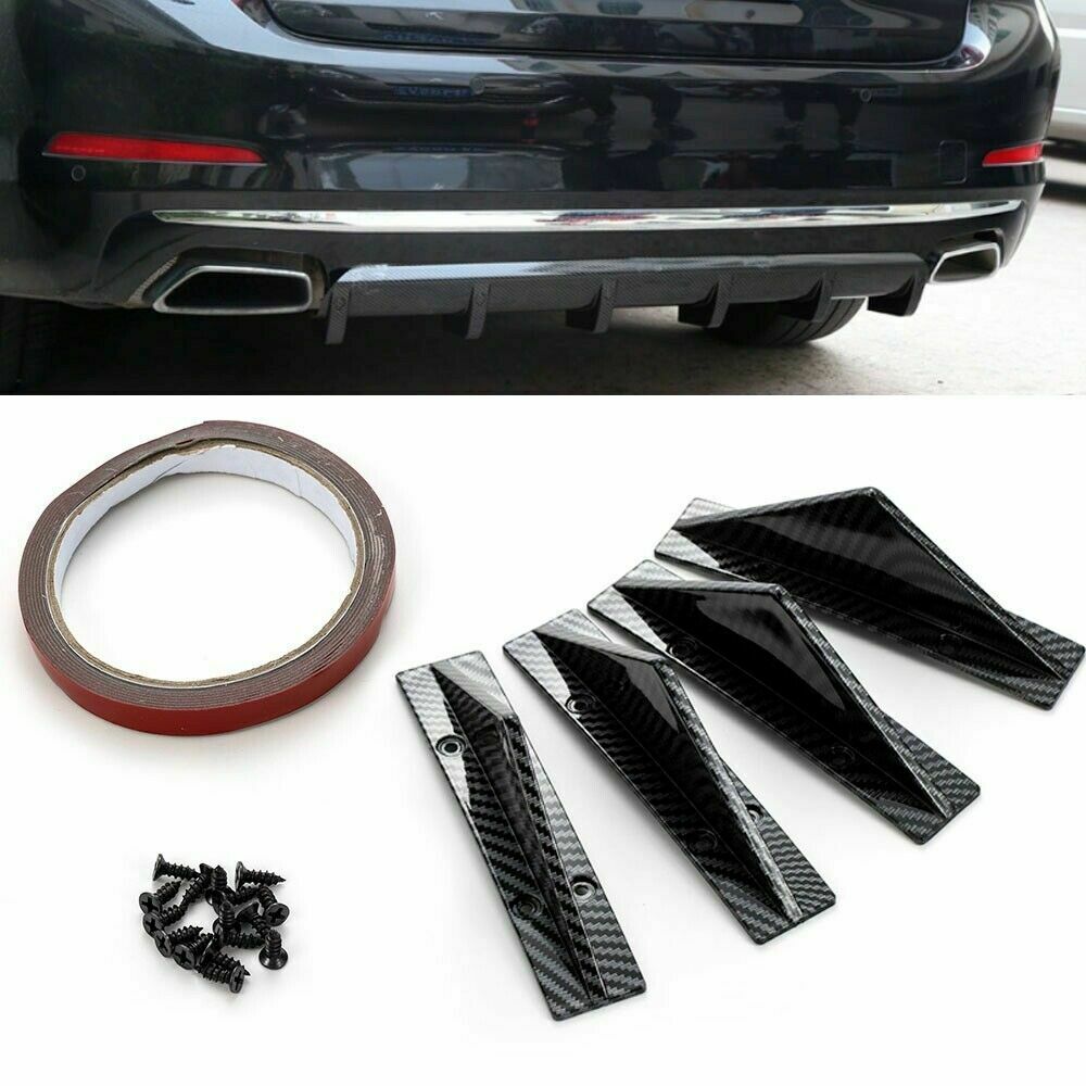 4X Universal Carbon Fiber Car Bumper Diffuser Fin Spoiler Lip Wing Splitter Hot