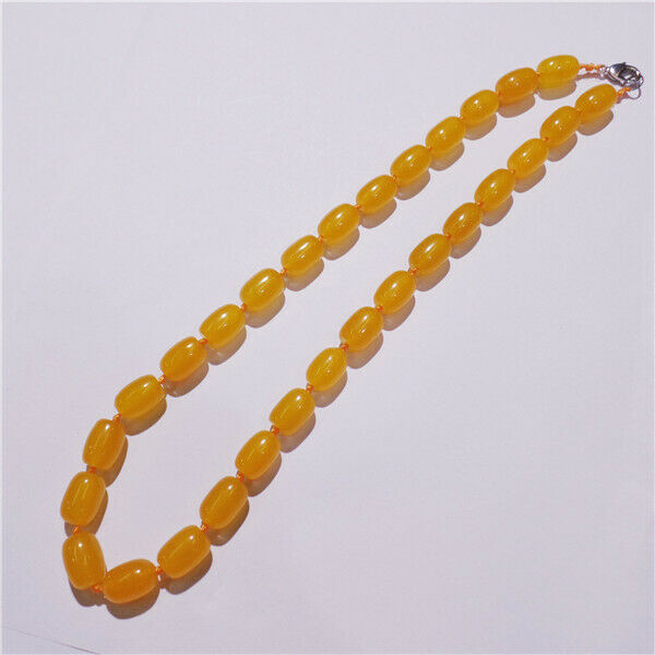 1 Strand 14x10mm Unisex Yellow Malay Jade Barrel Beads Handmade Necklace HH9226