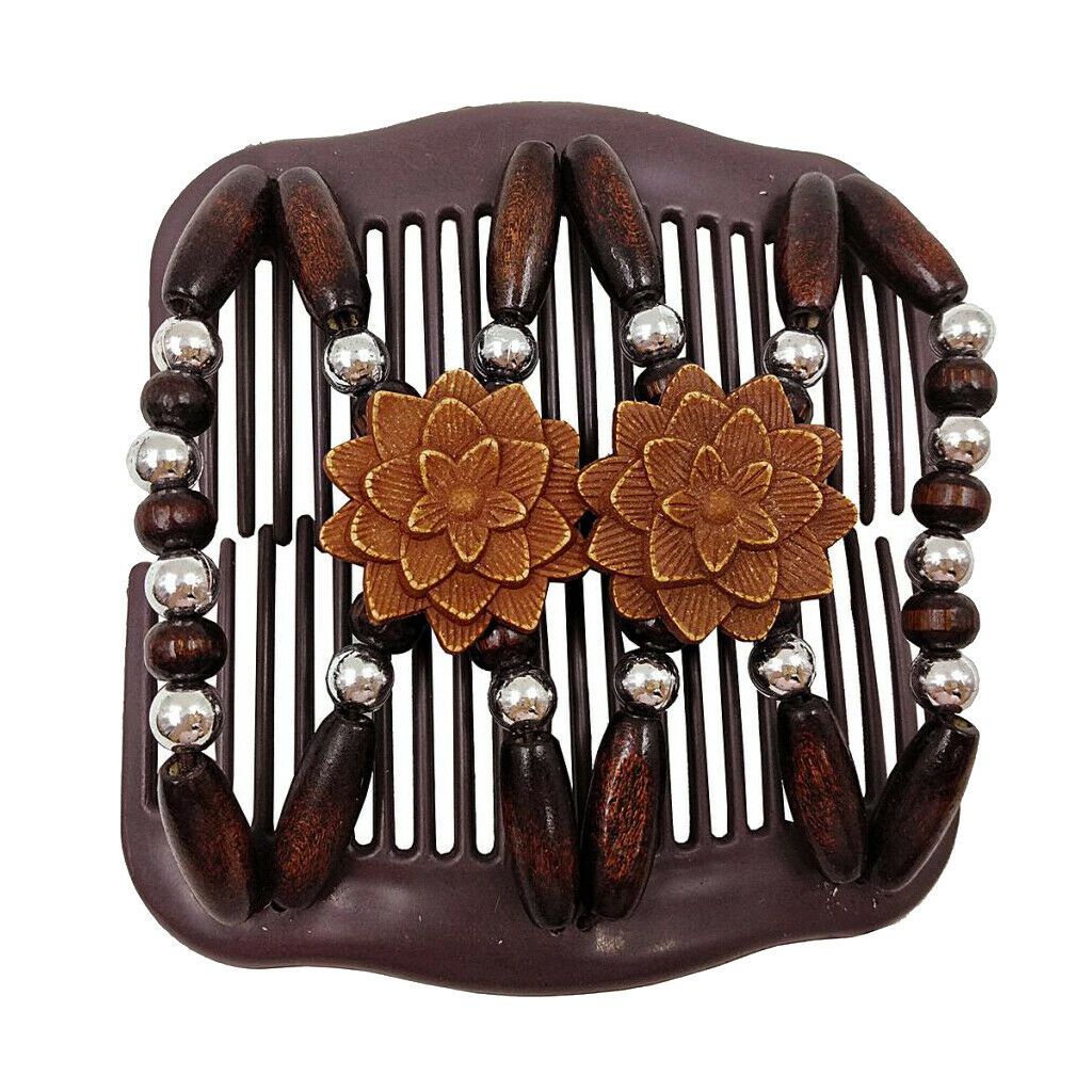 Magic Wood Beads Double Clip Comb Stretchable Hair Roses Womens Party DIY
