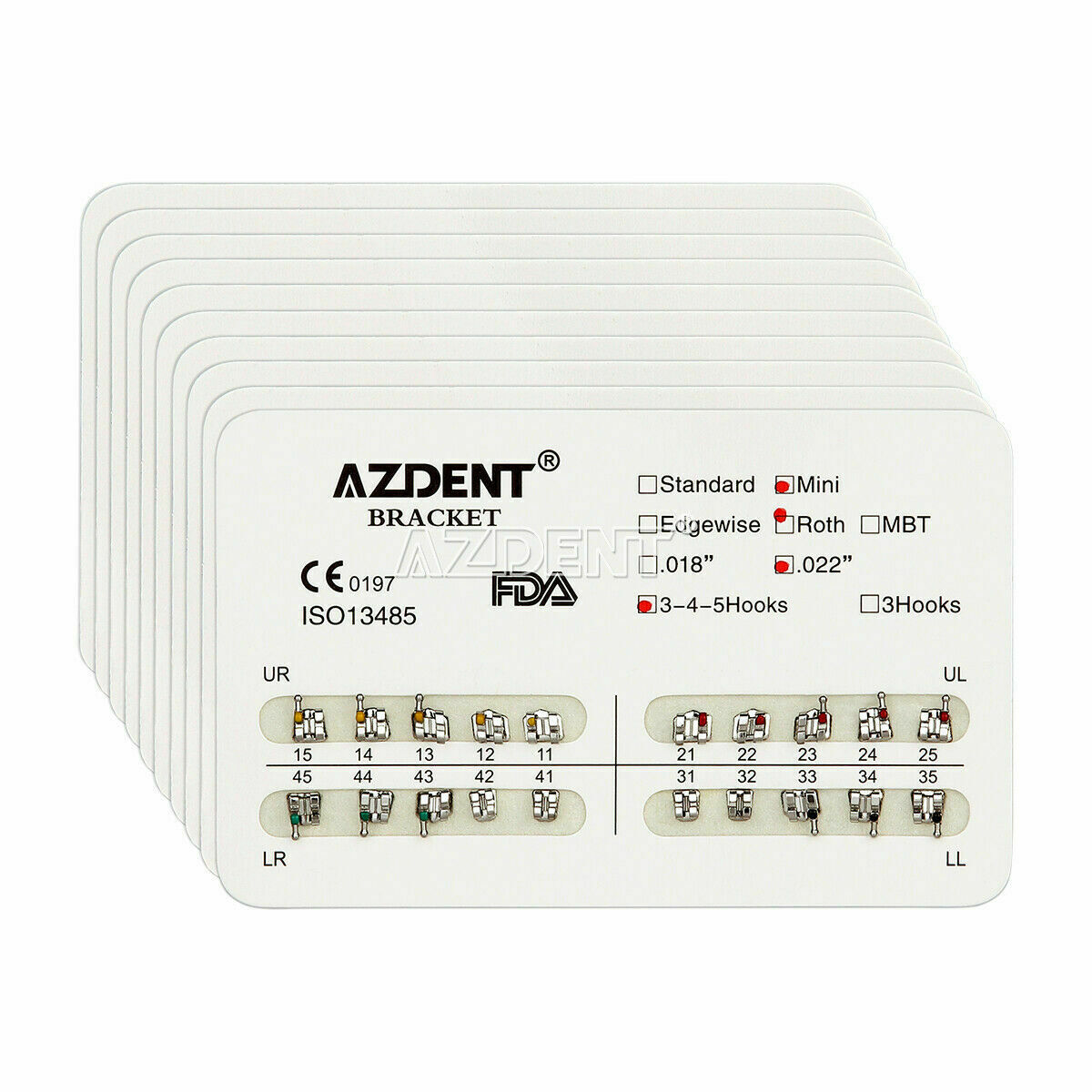 50 X AZDENT Dental Orthodontic Brackets Braces Mini Roth 0.22 Slot Hooks 3-4-5