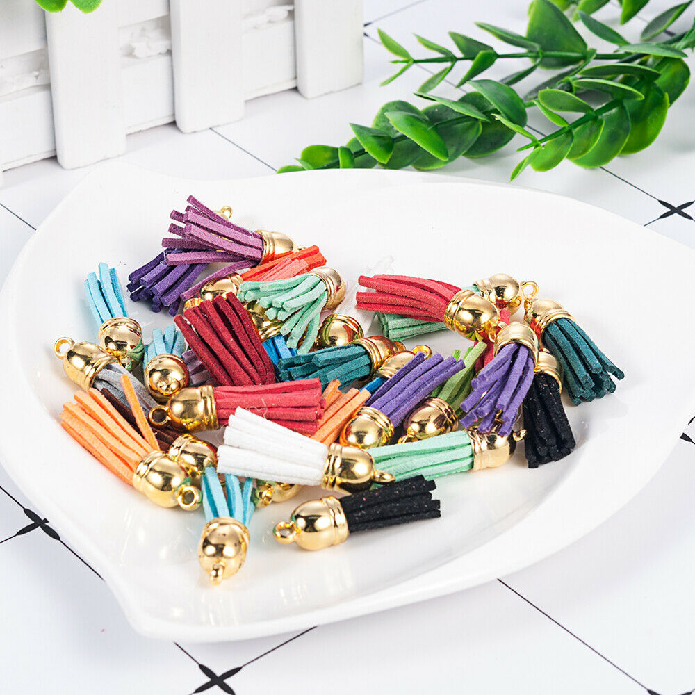 Wholesale 30Pcs Suede Leather Tassel DIY Keychain Pendant Jewelry Finding Charms