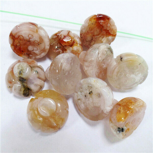 10Pcs 16x12mm Natural Cherry Blossom Agate Lotus Flower Pendant Beads HH8369