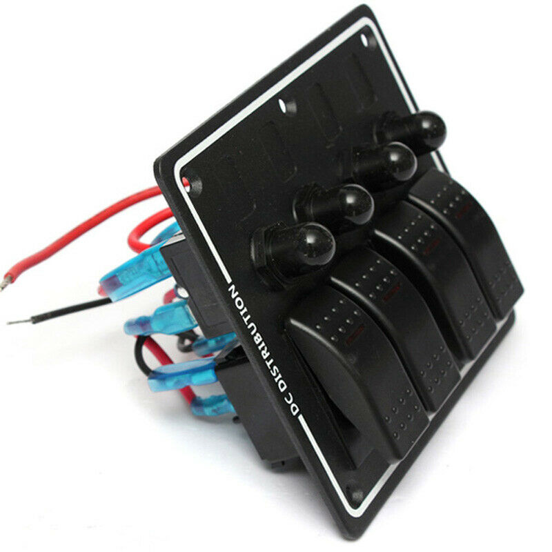 4Gang Aluminium LED Waterproof Rocker Switch Panel Circuit for Marine Boat Yacht