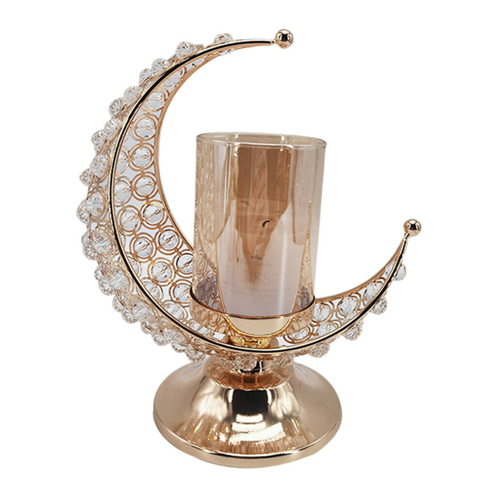 Ramadan Candle Holders Moon Shaped Candlestick for Eid Mubarak Dining Rooms