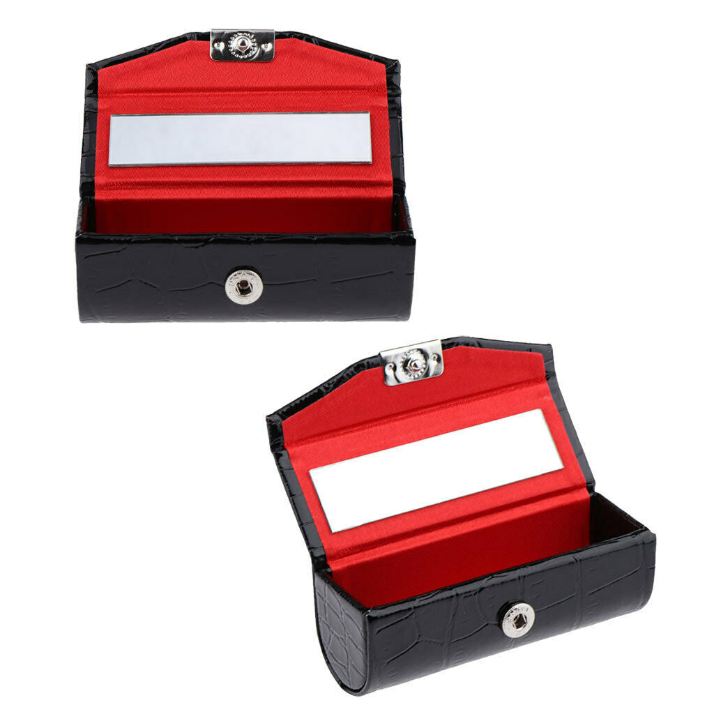2 x PU Leather Small Lipstick Case Holder with Mirror Organizer Bag for Purse