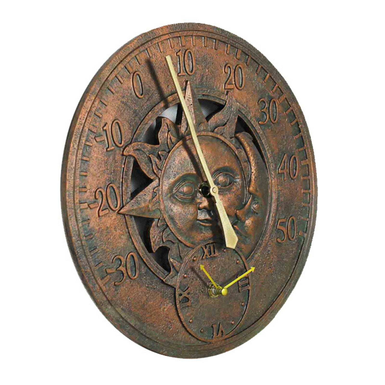 Retro Large Hanging Wall Clock Attached Thermometer Home Office Decoration