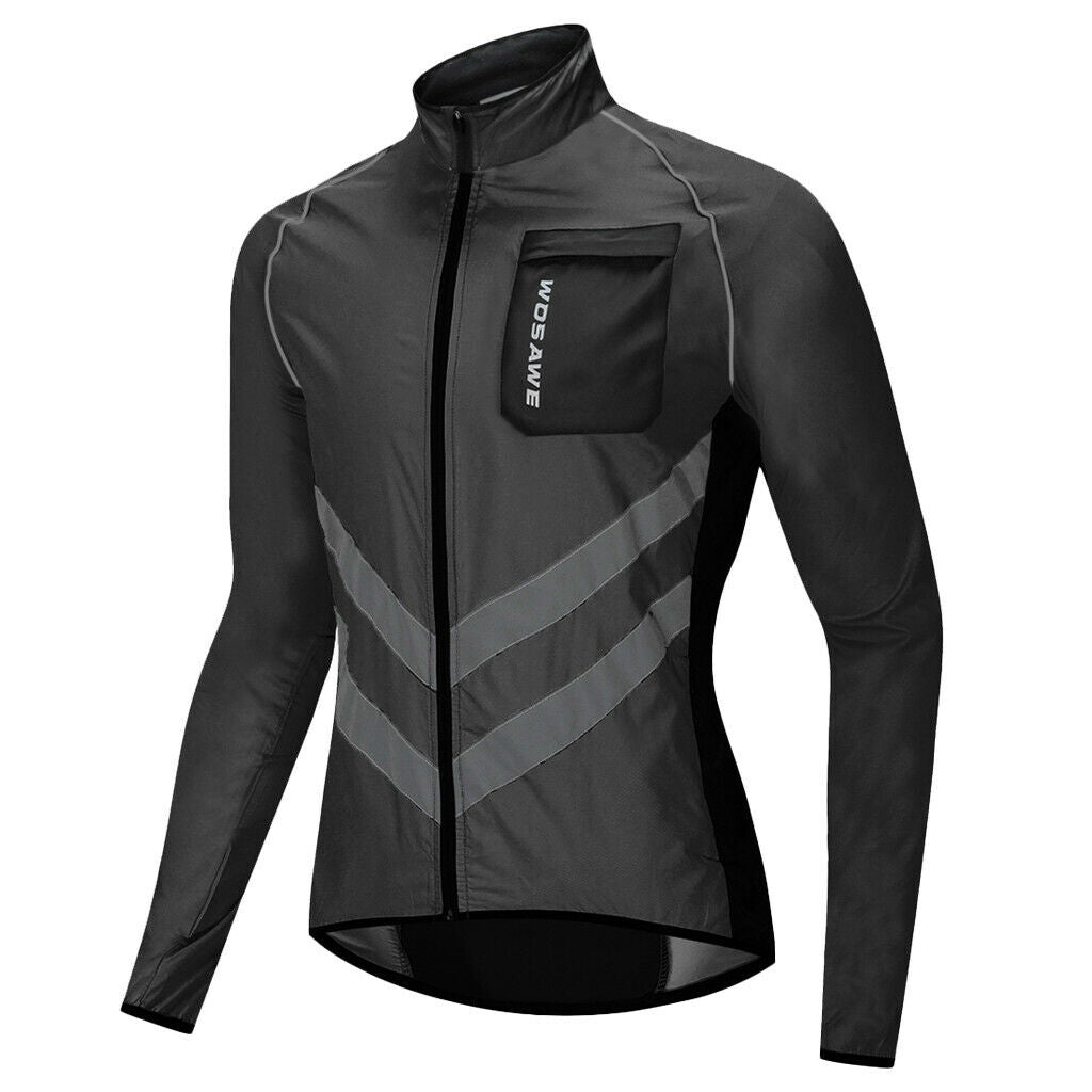 Cyling Coat Light Reflective Waterproof Jacket Sports Windbreaker Black XXXL