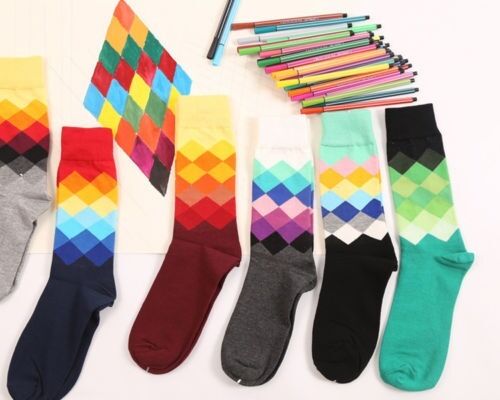 5 Pairs Fashion Mens Socks Lot Cotton Warm Colorful diamond Casual Dress Socks