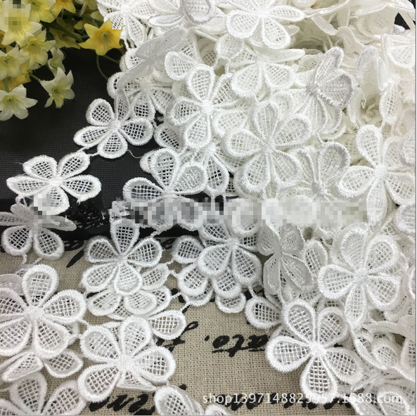 3 yards White Flowers Cotton Crochet Lace Trim Wedding dress clothing accesories