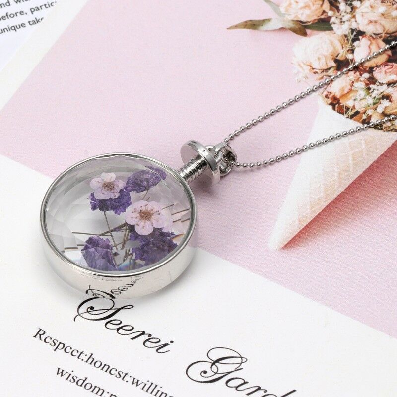 Natural Dried Flowers Necklace Pendant Pressed Lavender Glass Plant decor Gift