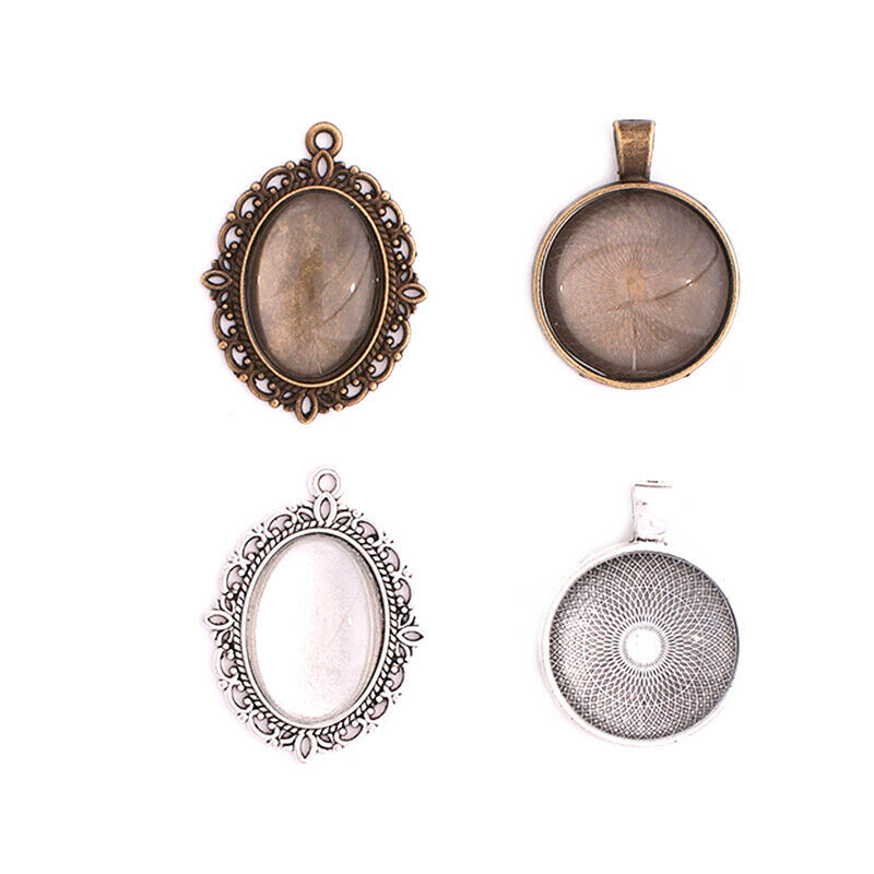 64pcs/set Round Oval Pendant Trays with Glass Cabochon Base DIY Jewelry Makin Tt