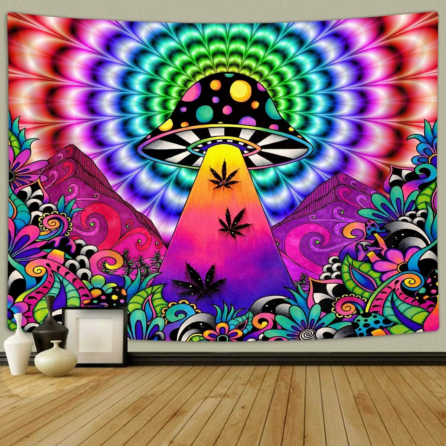 Trippy Tapestry, Mushroom Art Floral Fantasy Mountain Tapestry for Room 4.5x1.6m