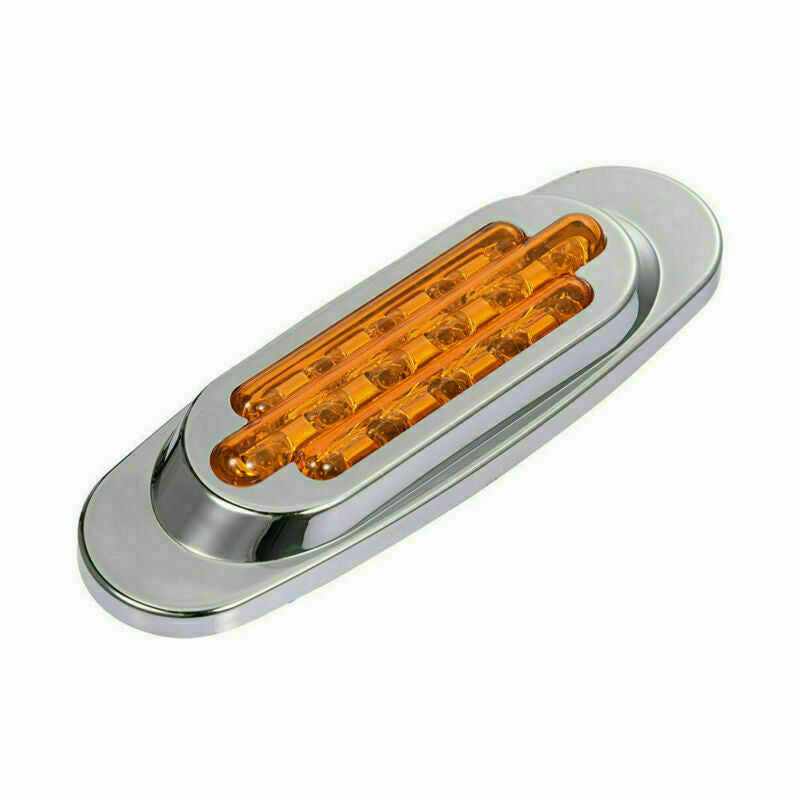 14pc 12V 6-1/2" Clear/Amber Trailer Side Marker Turn Signal Chrome 16-LED