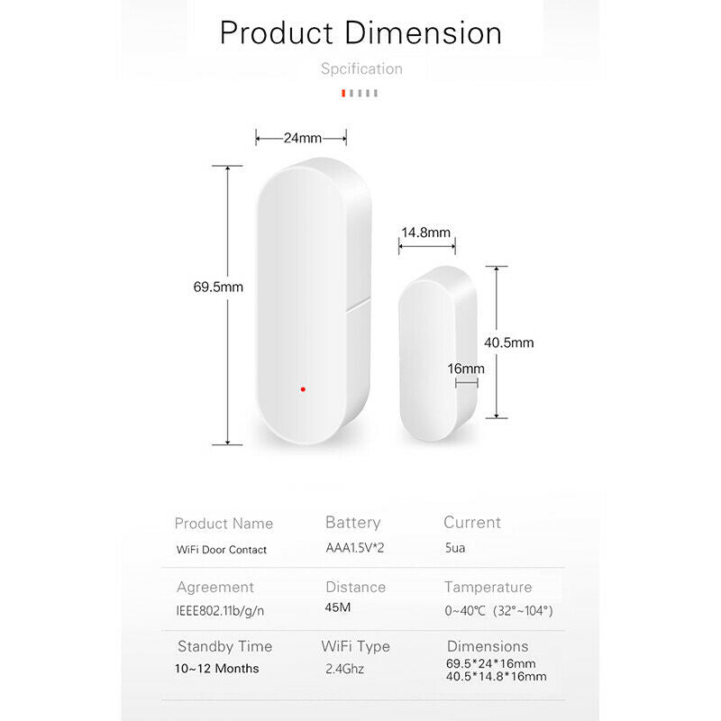 Tuya Smart WiFi Door Sensor Door Open / Closed Detectors Compatible with AlexaS8