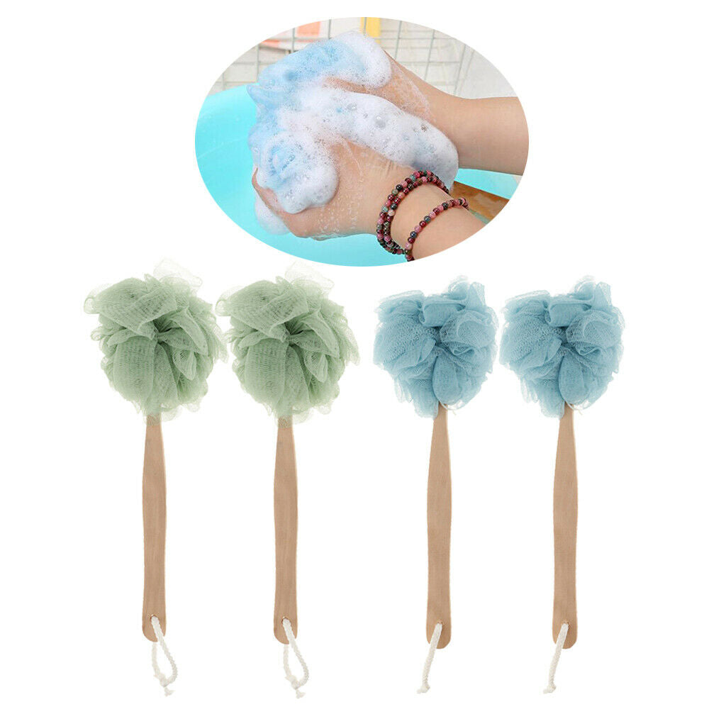 Pack of 4 Wood Stick Shower Body Brush Back Scrubber Exfoliator Face Washing