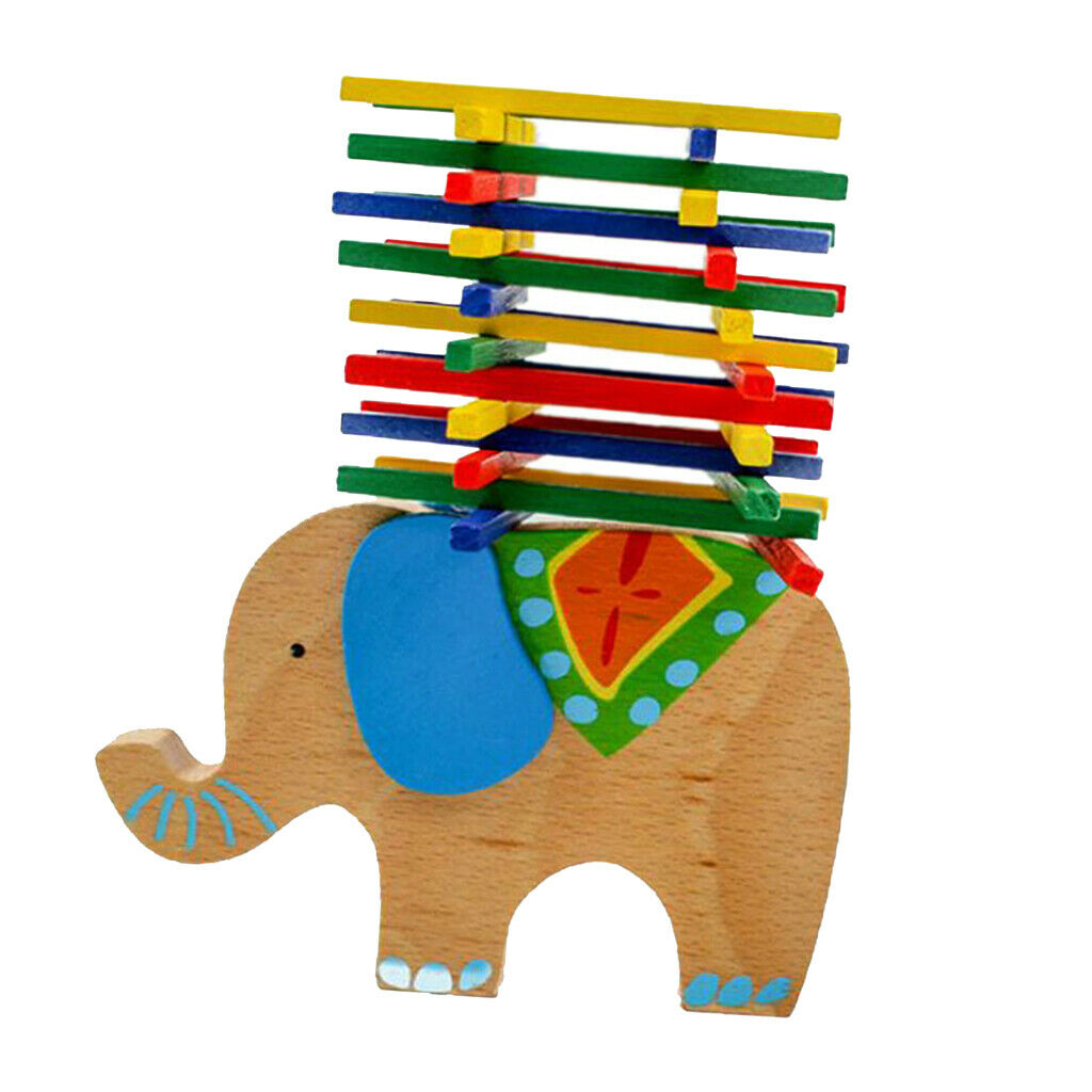 Wooden Elephant Balance Game Stacking Sticks Blocks Baby Kids Play Toys