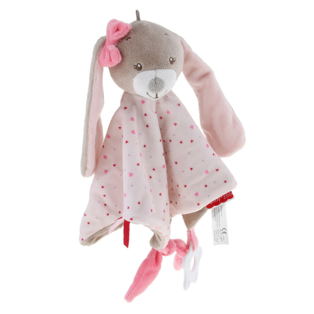 Plush Blanket Teething Security Tag Baby Safety Blanket Pink Rabbit