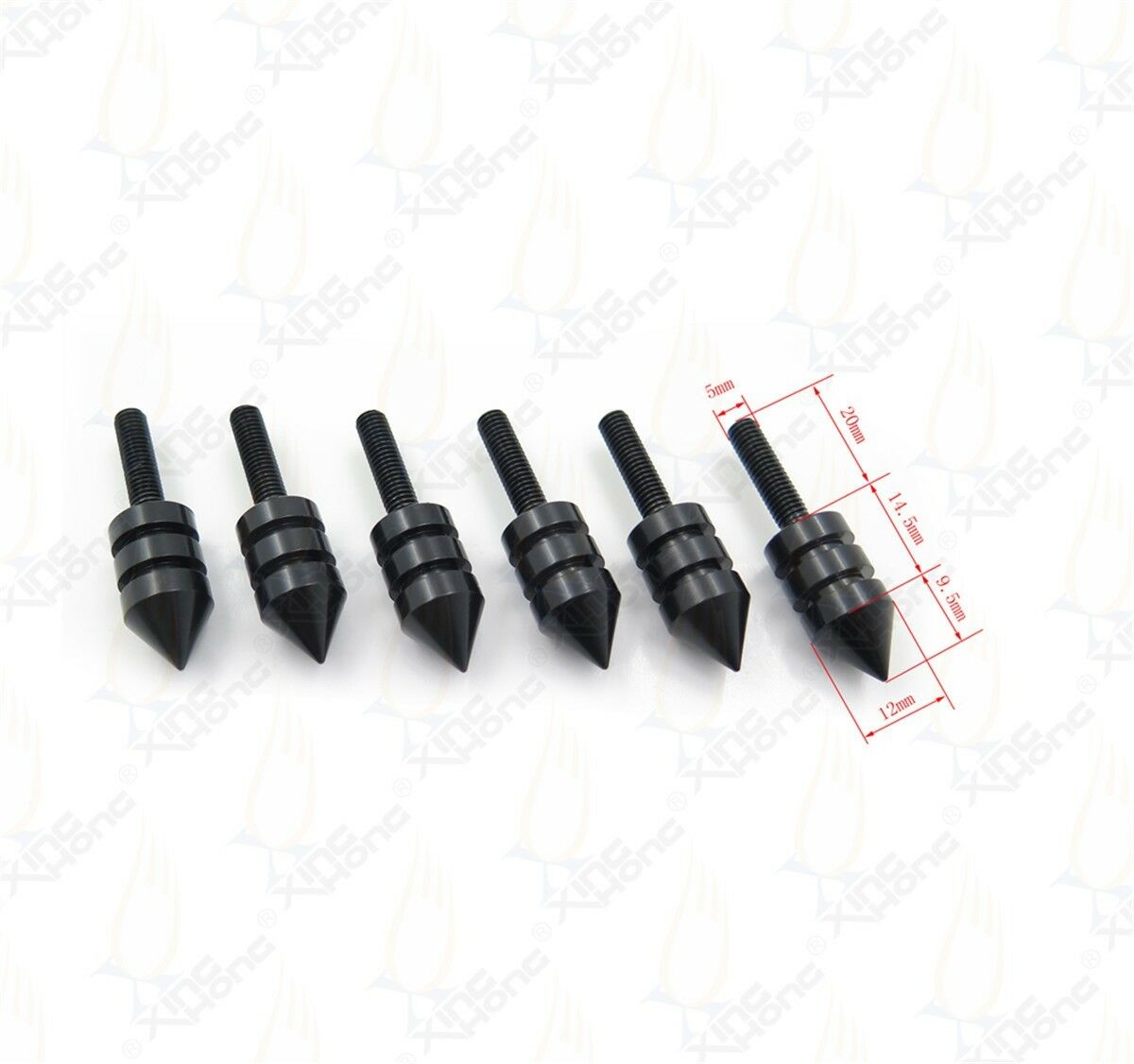 Motorcycle Spiked Black Windscreen Bolt Screw Kit - 6 Pieces Sport Bike Cruiser